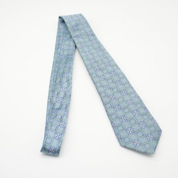Land's End The Outfitters Light Blue Seafoam Green Woven Long Skinny Silk Tie - Picture 7 of 7